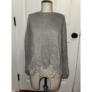PEPIN Anthropologie Gray Sweatshirt Distressed Shredded Long Sleeve Size S Small